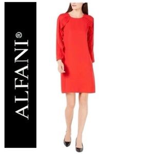 🌺 ALFANI Red Pleated Ruffle Sleeve Shift Dress NWT 10